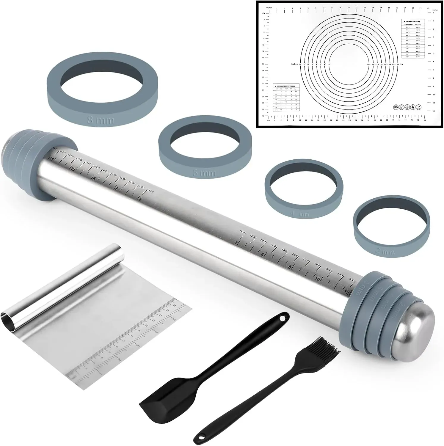 Rouleau à Pâtisserie Inox Antiadhésif avec Accessoires