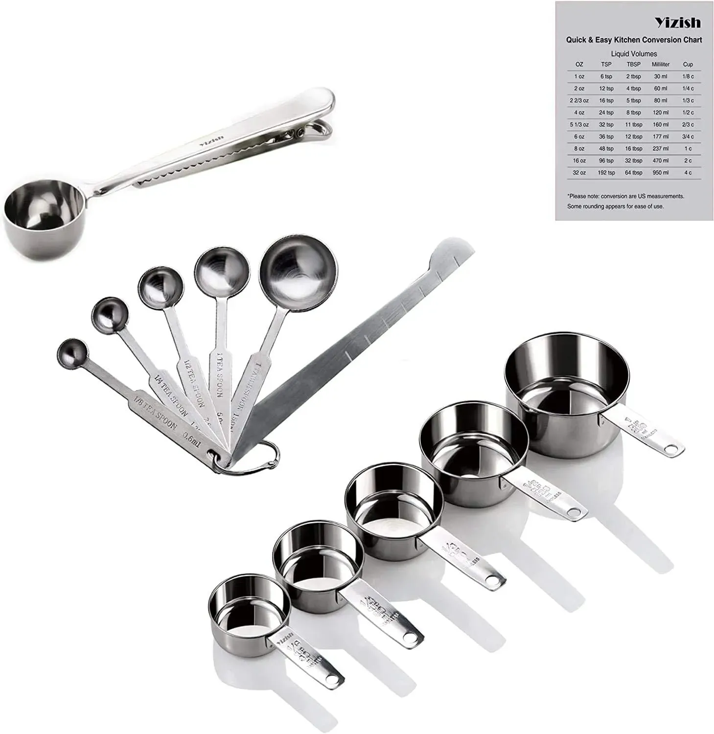 Tasses et cuillères à mesurer en acier inoxydable 12 pcs
